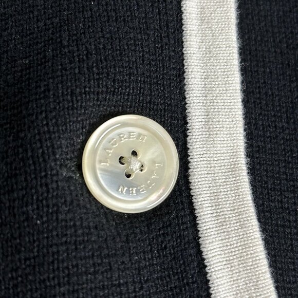Lauren Ralph Lauren Women Black White Trim Embroidered Crest Cardigan Sweater 3X - Picture 8 of 9